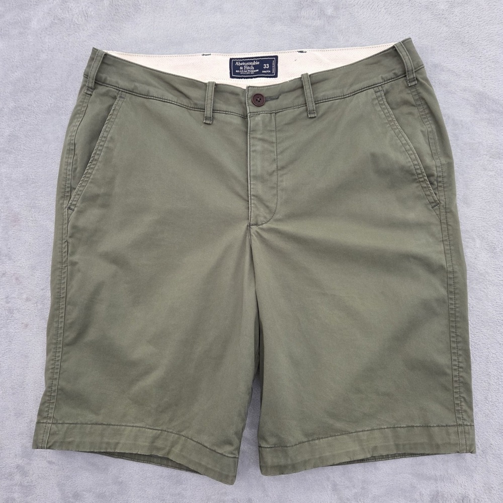 Abercrombie & Fitch Officer Chino Shorts Mens 33* x 9" Army Olive Stretch Cotton